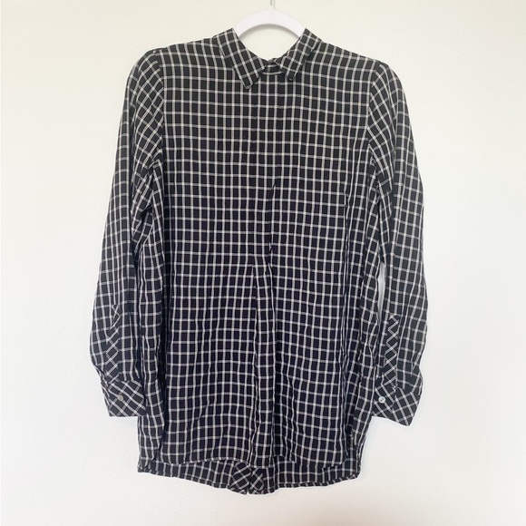 J. Jill Plaid Button Back Tunic Blouse Longline Windowpane Black/White Sz Small - Picture 2 of 9